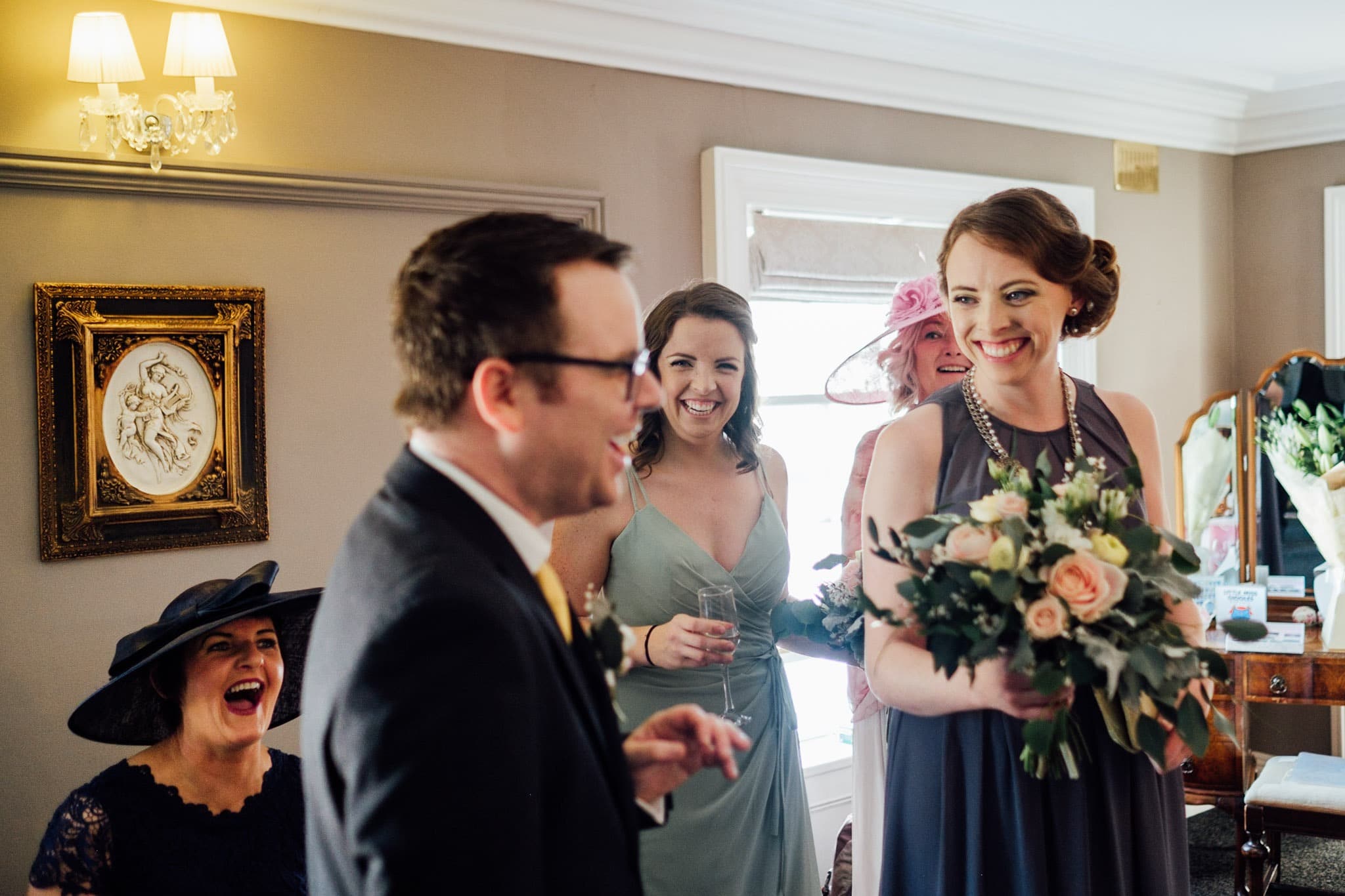 bridal party laughing