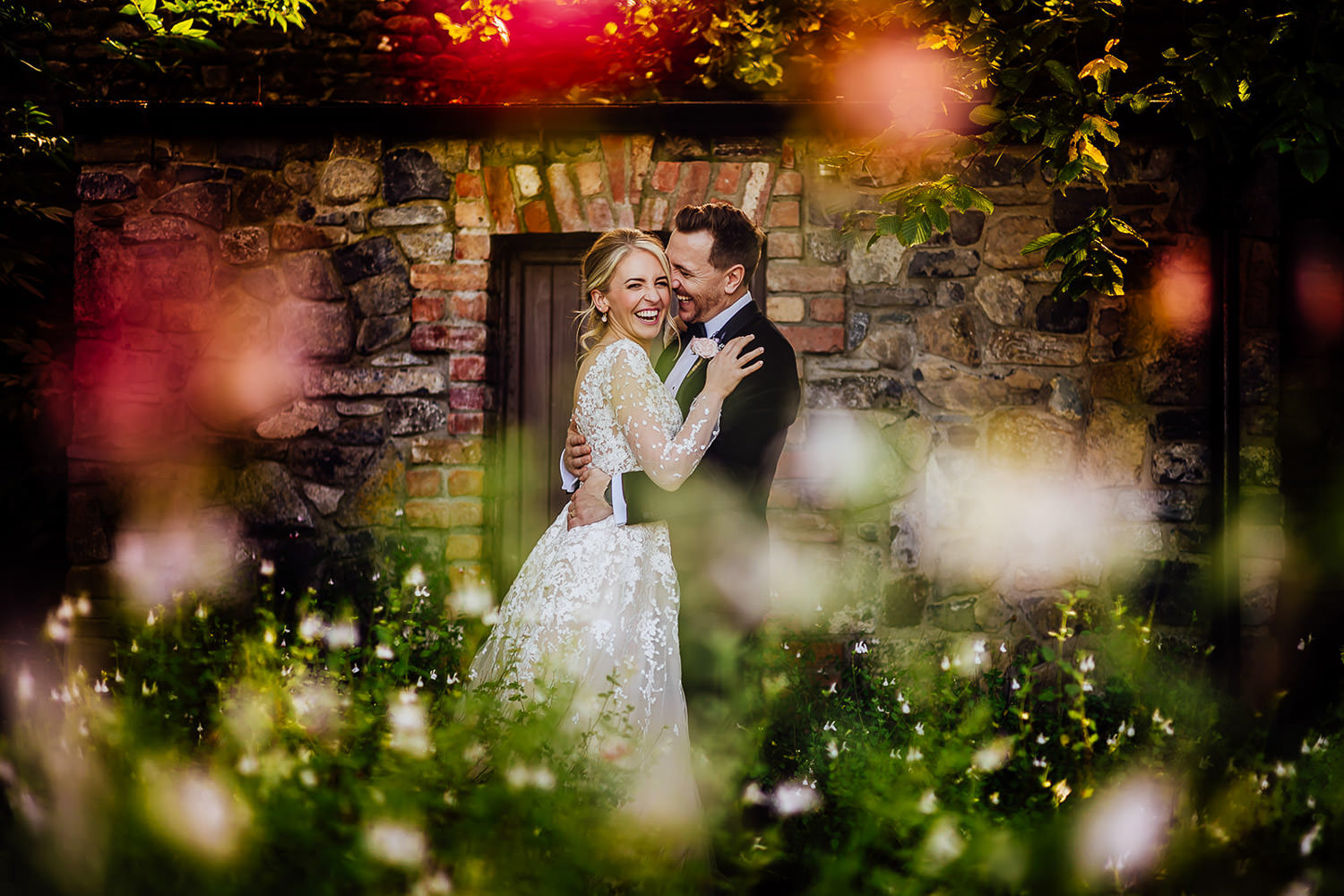 A bride and groom portrait taken at a Ballymagarvey Village wedding