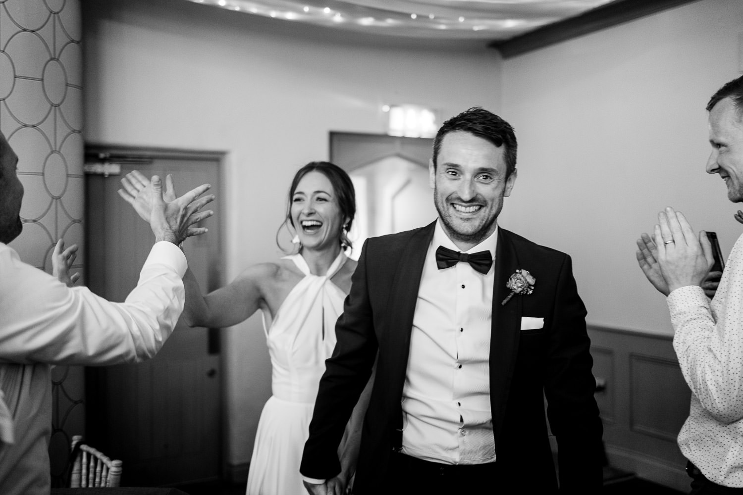 A bride and groom enter for dinner at Bellinter House
