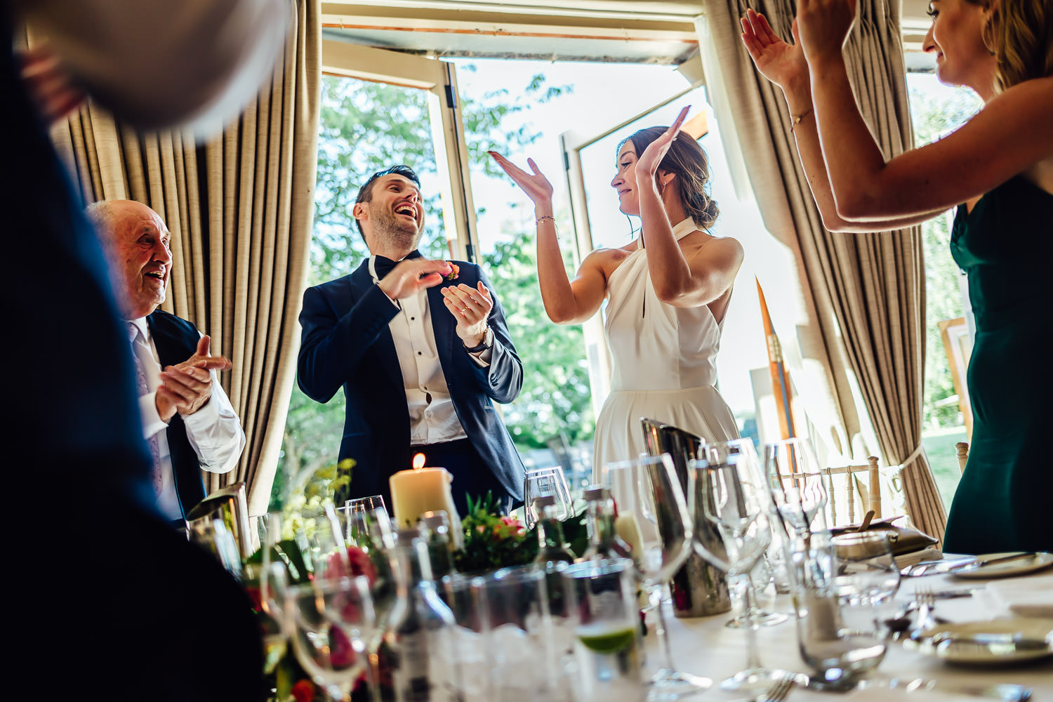 A bride and groom enter for dinner at Bellinter House
